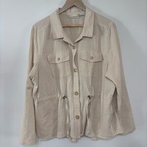 Liz Claiborne Women's Cream Linen Cotton Blend Safari Jacket Size L